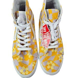 Vans U SK8-HI High Top Shoes Yellow Purple Flowers Size M‎ 10 / W 11.5